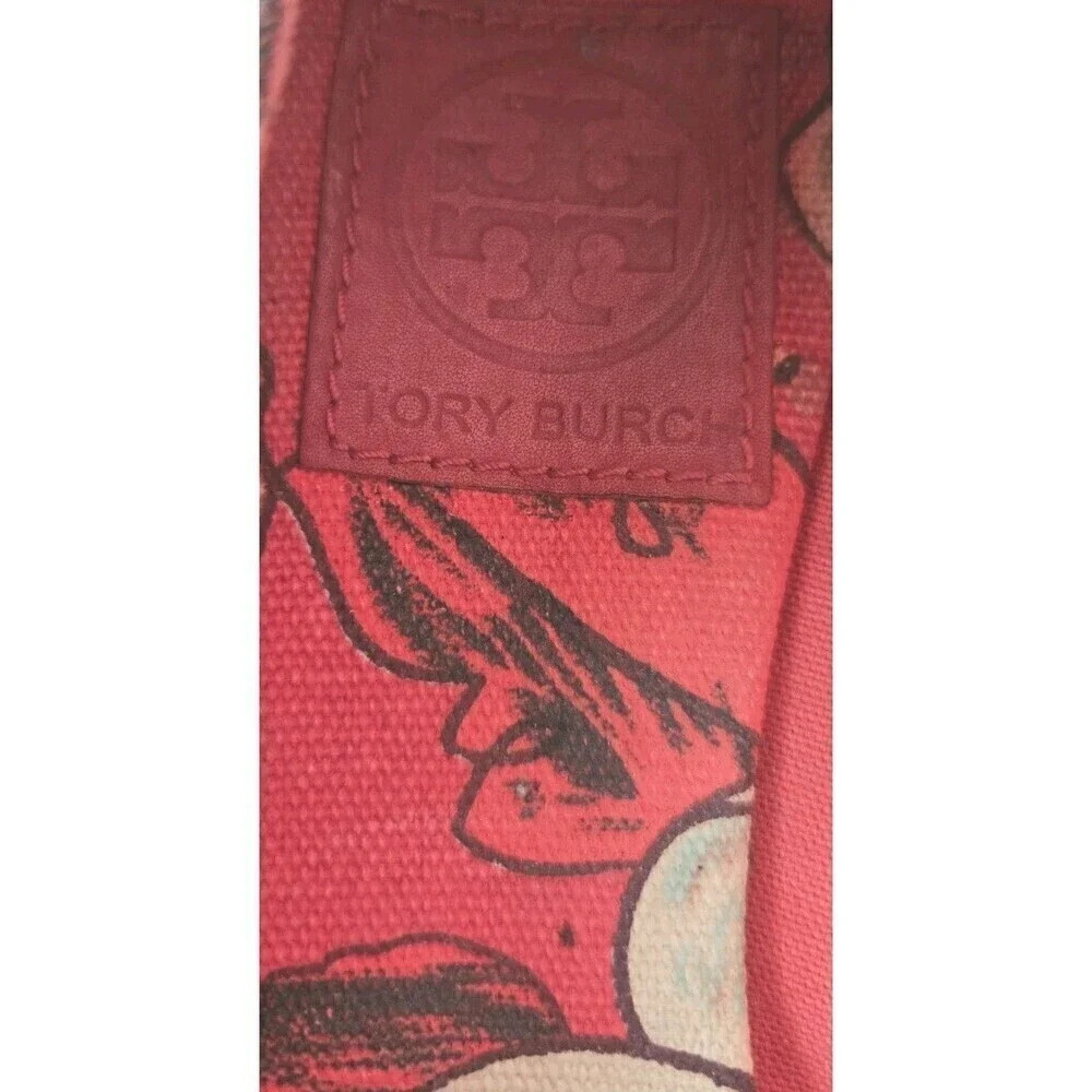 Tory Burch Tasmin Red Floral Print Espadrille Flats Canvas Jute Sole Women's 7B